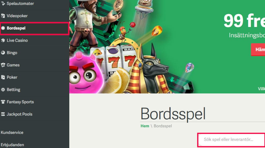 bordsspel hos paf, inklusive blackjack