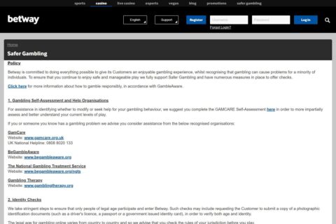 Betway Casino ansvarsfullt spelande