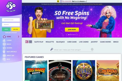 PlayOJO Casino startsidan