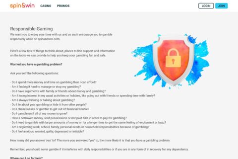 Spin and Win Casino ansvarsfullt spelande